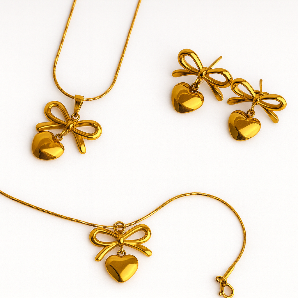 Gold Bow Heart Necklace
