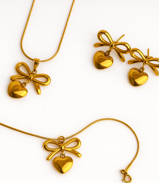 Gold Bow Heart Necklace